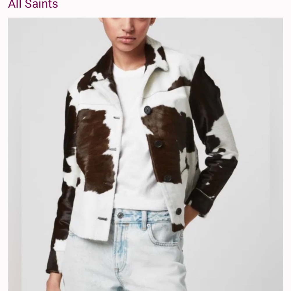 All Saints Black and White Cow Print Jacket